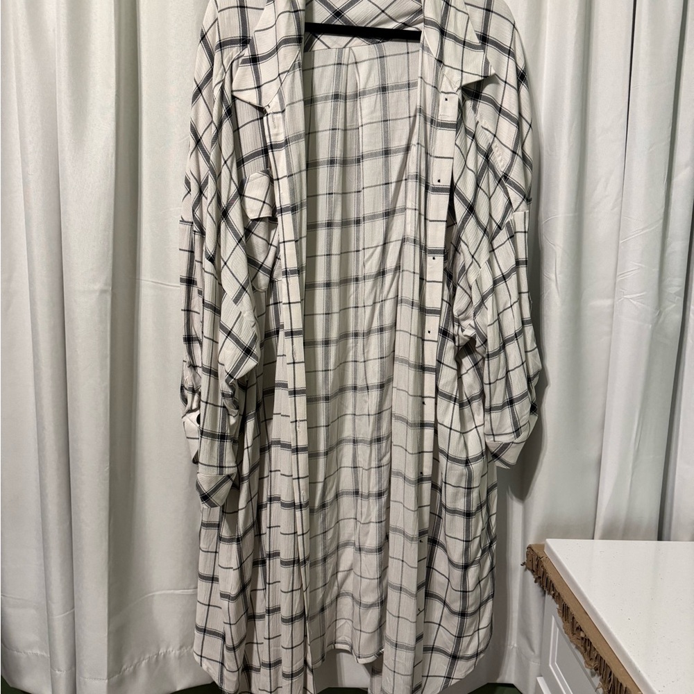 Torrid Black and White Plaid Tunic Flannel